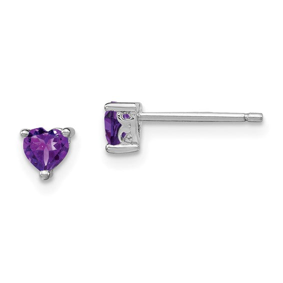 Sterling Silver 4mm Heart Birthstone Post Earrings-QBE27FEB-Chris's Jewelry