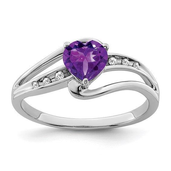Sterling Silver 6mm Gemstone Heart And Diamond Rings-RM7401-AM-004-SSA-6-Chris's Jewelry