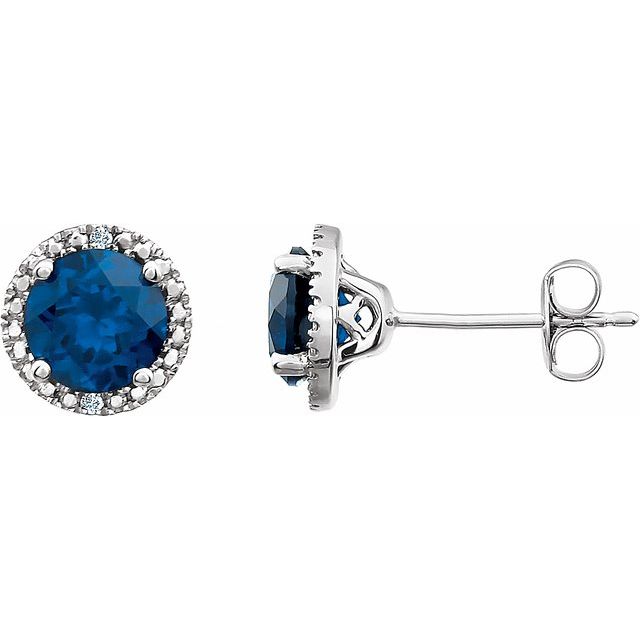 Sterling Silver 6mm Round Gemstone & .01 CTW Diamond Halo-Style Earrings-652050:60009:P-Chris's Jewelry