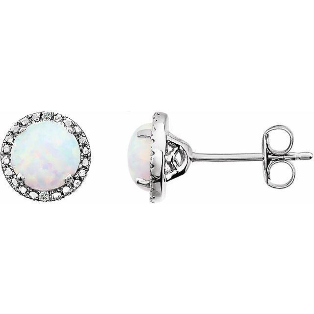 Sterling Silver 6mm Round Gemstone & .01 CTW Diamond Halo-Style Earrings-652050:60010:P-Chris's Jewelry
