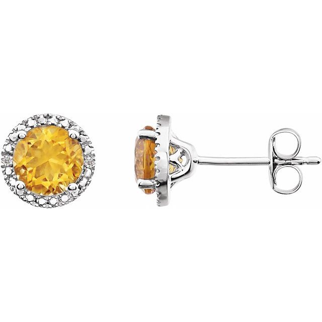 Sterling Silver 6mm Round Gemstone & .01 CTW Diamond Halo-Style Earrings-652050:60011:P-Chris's Jewelry
