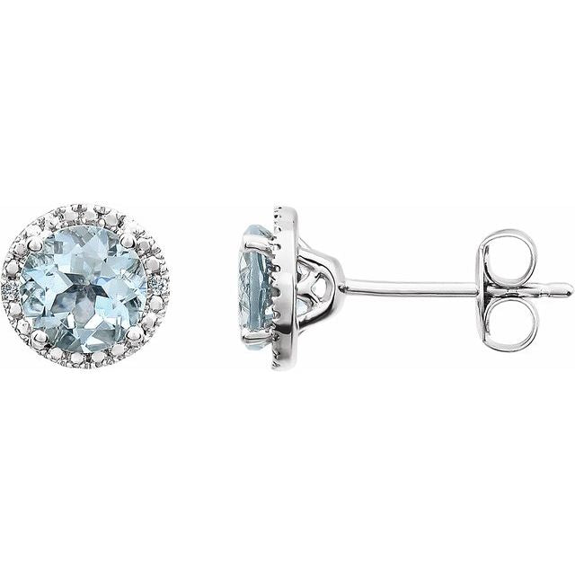 Sterling Silver 6mm Round Gemstone & .01 CTW Diamond Halo-Style Earrings-652050:60003:P-Chris's Jewelry