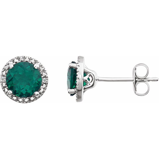 Sterling Silver 6mm Round Gemstone & .01 CTW Diamond Halo-Style Earrings-652050:60005:P-Chris's Jewelry