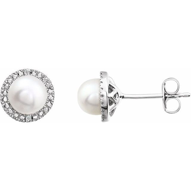 Sterling Silver 6mm Round Gemstone & .01 CTW Diamond Halo-Style Earrings-Chris's Jewelry