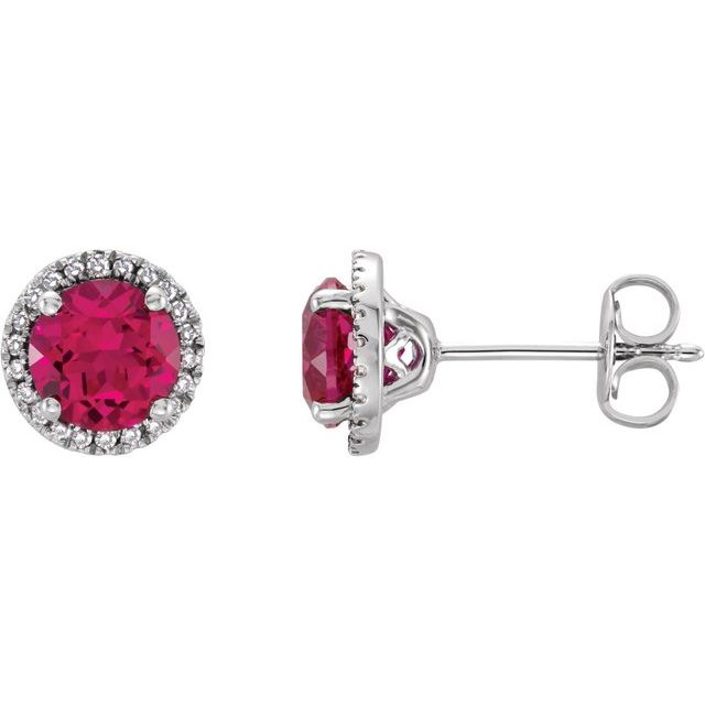 Sterling Silver 6mm Round Gemstone & .01 CTW Diamond Halo-Style Earrings-652050:60007:P-Chris's Jewelry