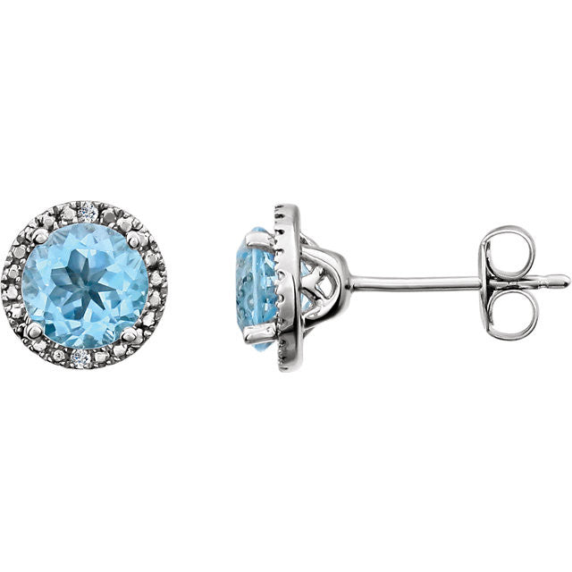 Sterling Silver 6mm Round Gemstone & .01 CTW Diamond Halo-Style Earrings-652050:60012:P-Chris's Jewelry
