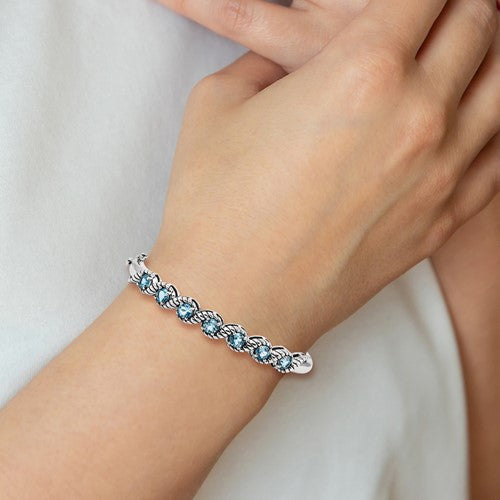 Sterling Silver 7-Stone Gemstone Swirl Hinged Bangle Bracelets-Chris's Jewelry