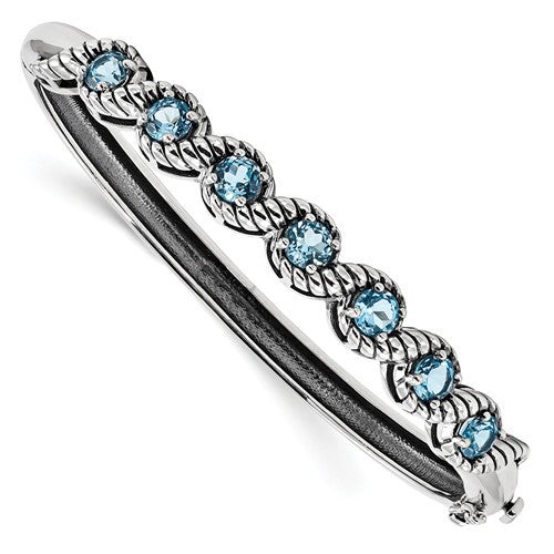 Sterling Silver 7-Stone Gemstone Swirl Hinged Bangle Bracelets-QX985BT-Chris's Jewelry