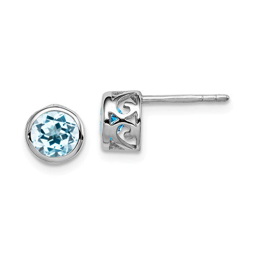 Sterling Silver 7mm Gemstone Filigree Bezel Post Earrings-QE12625BT-Chris's Jewelry