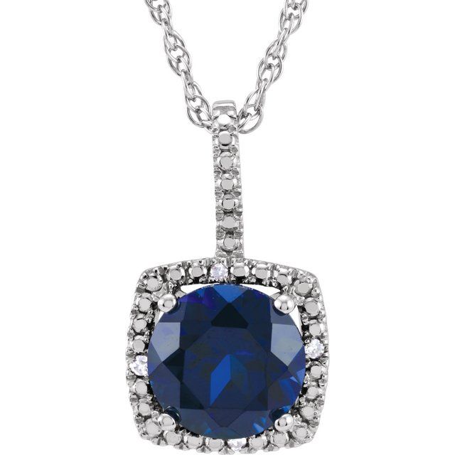 Sterling Silver 7mm Gemstone & .015 CTW Diamond 18" Halo-Style Necklaces-650182:608:P-Chris's Jewelry