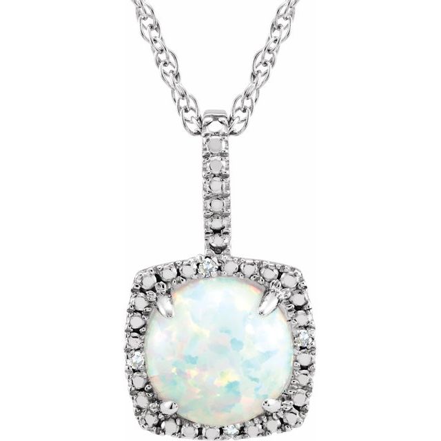 Sterling Silver 7mm Gemstone & .015 CTW Diamond 18" Halo-Style Necklaces-650182:612:P-Chris's Jewelry