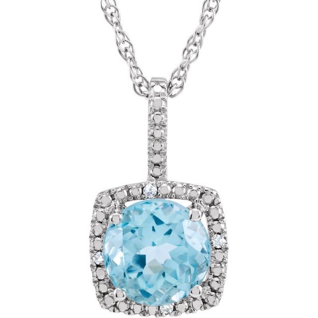 Sterling Silver 7mm Gemstone & .015 CTW Diamond 18" Halo-Style Necklaces-650182:604:P-Chris's Jewelry
