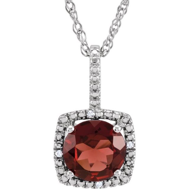 Sterling Silver 7mm Gemstone & .015 CTW Diamond 18" Halo-Style Necklaces-650182:610:P-Chris's Jewelry