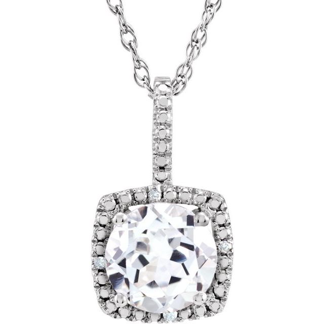 Sterling Silver 7mm Gemstone & .015 CTW Diamond 18" Halo-Style Necklaces-650182:609:P-Chris's Jewelry