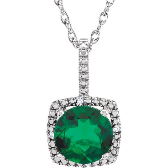 Sterling Silver 7mm Gemstone & .015 CTW Diamond 18" Halo-Style Necklaces-650182:605:P-Chris's Jewelry