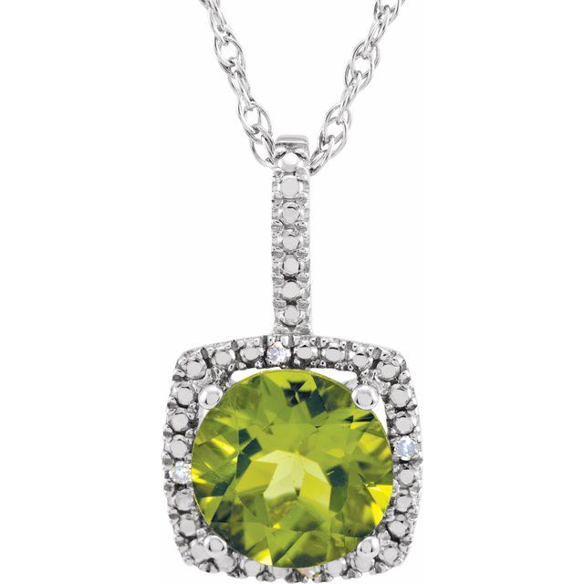 Sterling Silver 7mm Gemstone & .015 CTW Diamond 18" Halo-Style Necklaces-650182:611:P-Chris's Jewelry