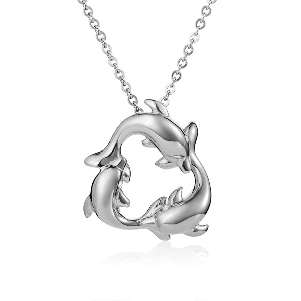 Sterling Silver Alamea Hawaii 3 Dolphin Pendant (Medium)-002-11-02-Chris's Jewelry