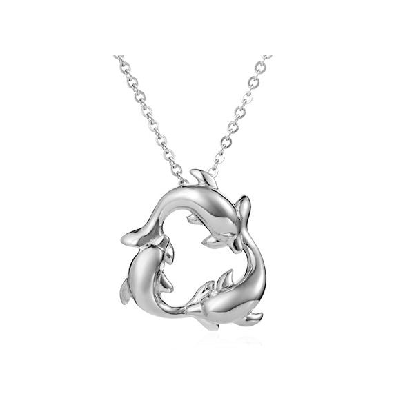Sterling Silver Alamea Hawaii 3 Dolphin Pendant (Small)-002-11-03-Chris's Jewelry