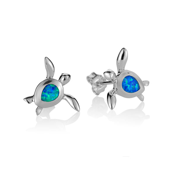 Sterling Silver Alamea Hawaii Blue Opal Honu Turtle Stud Earrings-023-32-01-Chris's Jewelry