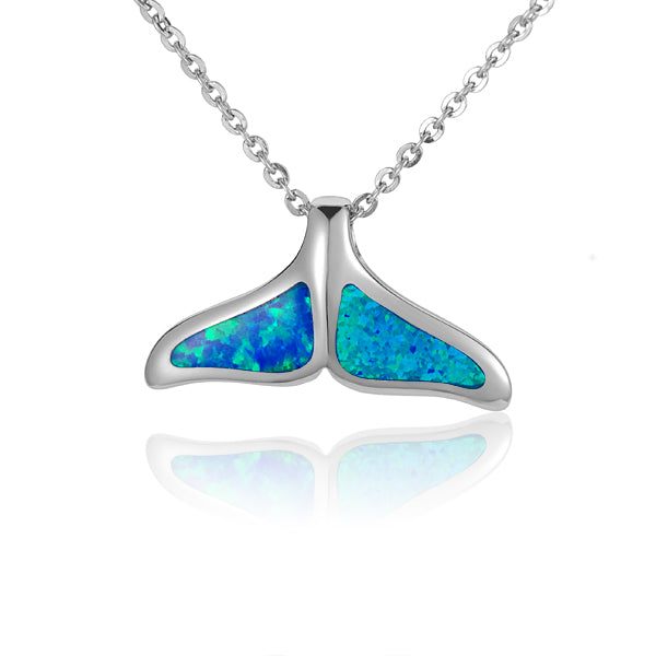 Sterling Silver Alamea Hawaii Blue Opal Mermaid Whale Tail Pendant-024-31-03-Chris's Jewelry