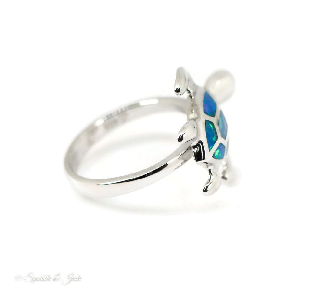 Sterling Silver Alamea Hawaii Blue Opal Swimming Sea Turtle Ring-336-33-01-07-Chris's Jewelry