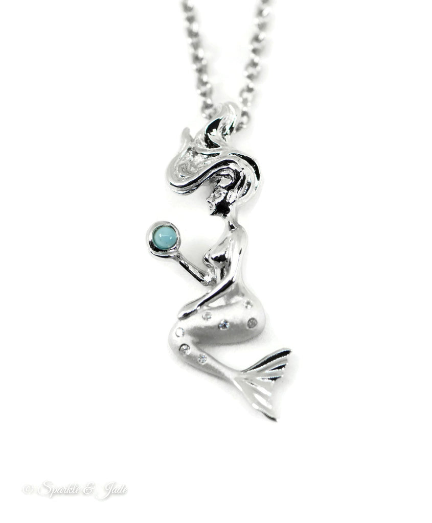 Sterling Silver Alamea Hawaii Larimar Mermaid Pendant-Chris's Jewelry
