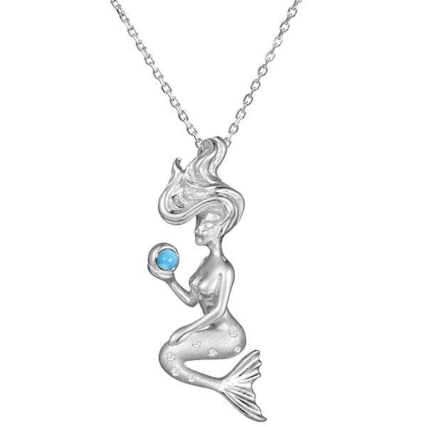 Sterling Silver Alamea Hawaii Larimar Mermaid Pendant-Chris's Jewelry