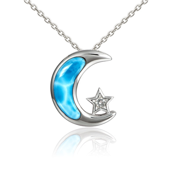 Sterling Silver Alamea Hawaii Larimar Moon and Star Pendant-888-81-01-Chris's Jewelry