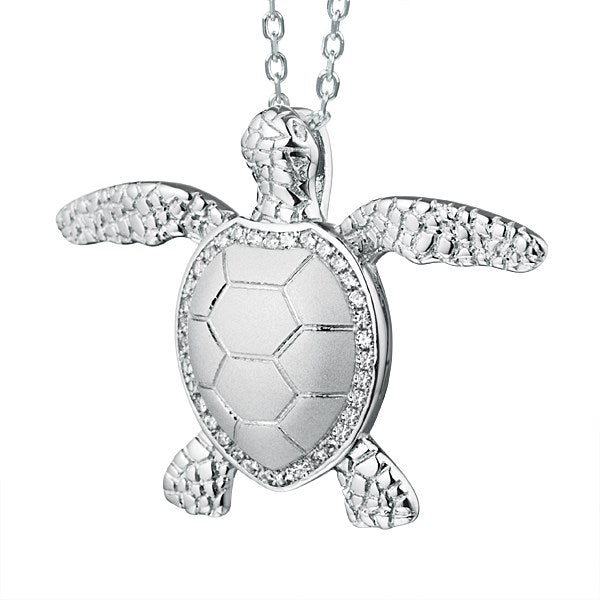 Sterling Silver Alamea Hawaii Pave CZ Sea Turtle Pendant-425-11-01-Chris's Jewelry