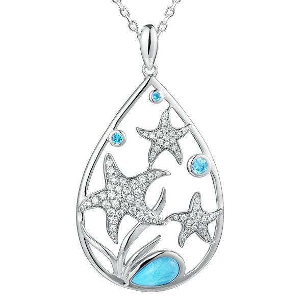 Sterling Silver Alamea Hawaii Starfish Blue Topaz and Larimar Pendant-413-81-01-Chris's Jewelry