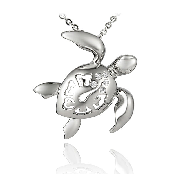 Sterling Silver Alamea Hibiscus Sea Turtle Pendant-010-11-02-Chris's Jewelry