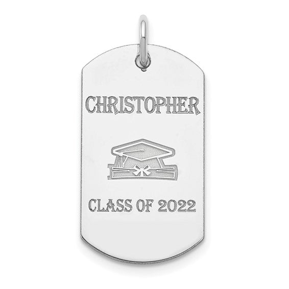 Sterling Silver Any Year & Name Graduation Tag Charm Pendant-Chris's Jewelry