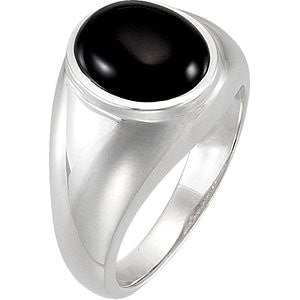 Sterling Silver Bezel 12mm Oval Onyx Men's Ring-62164:255071:P-Chris's Jewelry
