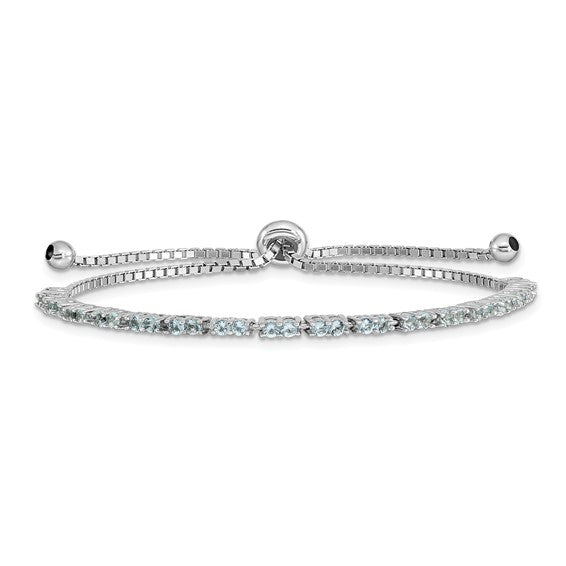 Sterling Silver Birthstone CZ Adjustable Bolo Bracelets-QG4757MAR-Chris's Jewelry