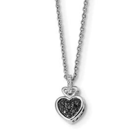 Sterling Silver Black And White Diamond Heart Pendant Necklace-Chris's Jewelry