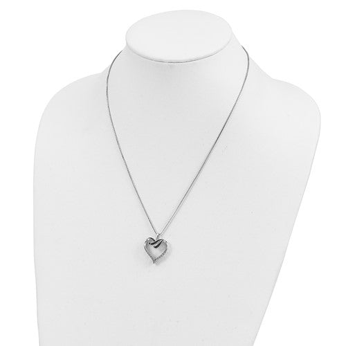 Sterling Silver Black And White Diamond Heart Pendant Necklace-Chris's Jewelry