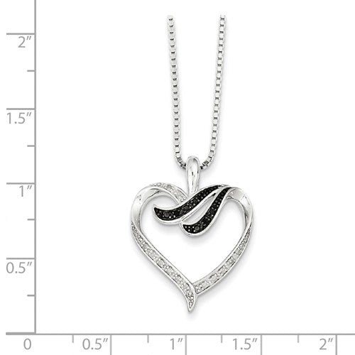 Sterling Silver Black And White Diamond Heart Pendant Necklace-Chris's Jewelry