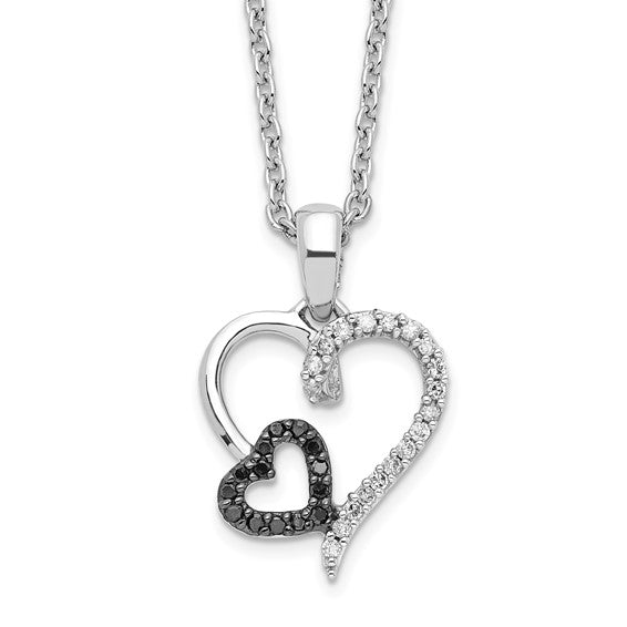 Sterling Silver Black And White Diamond Heart Pendant Necklace-QP2304-Chris's Jewelry