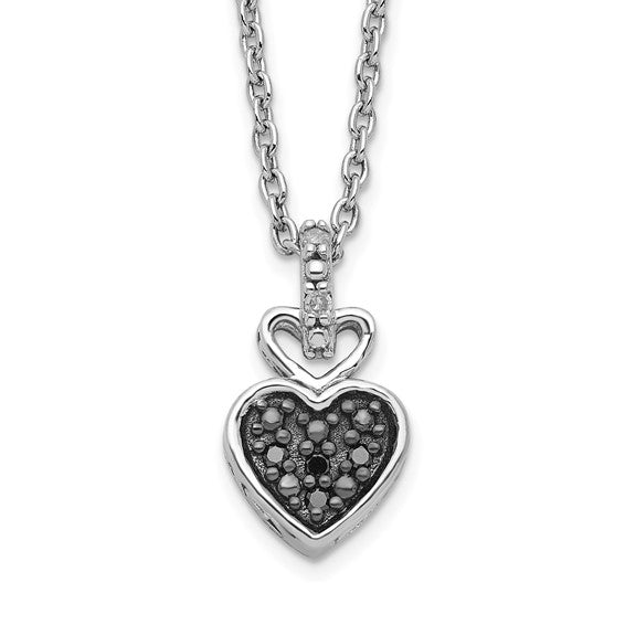 Sterling Silver Black And White Diamond Heart Pendant Necklace-Chris's Jewelry