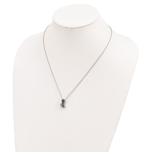 Sterling Silver Black And White Diamond Penguin Pendant Necklace-QP2286-Chris's Jewelry
