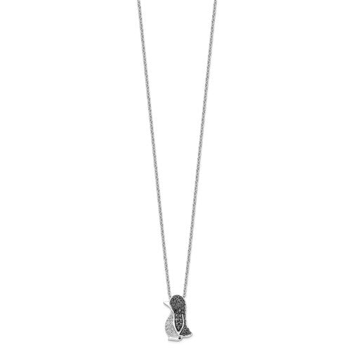 Sterling Silver Black And White Diamond Penguin Pendant Necklace-QP2286-Chris's Jewelry