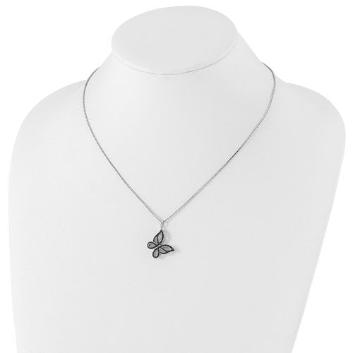 Sterling Silver Black Diamond Butterfly Pendant Necklace-QP3831-Chris's Jewelry