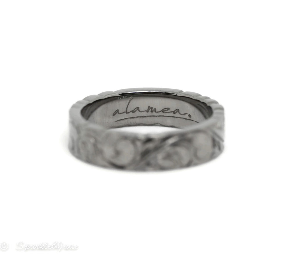 Sterling Silver Black Plated 6mm Scroll and Turtle Band-Chris's Jewelry