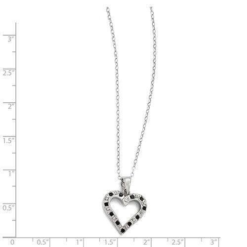 Sterling Silver Black & White Diamond Heart Necklace-QDF114-Chris's Jewelry