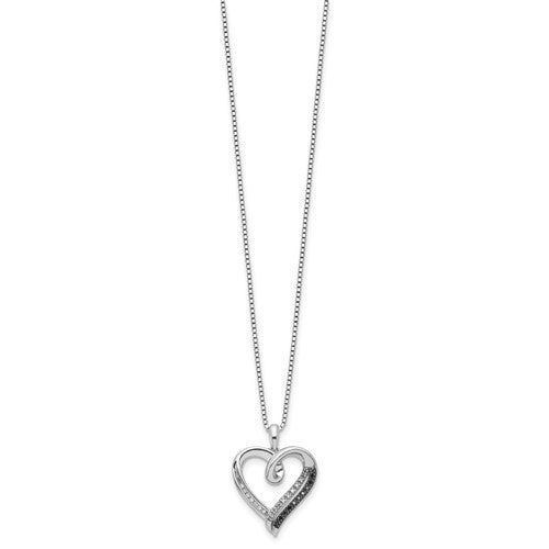 Sterling Silver Black & White Diamond Heart Pendant Necklace-QP3747-Chris's Jewelry
