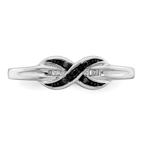 Sterling Silver Black & White Diamond Infinity Knot Ring-Chris's Jewelry