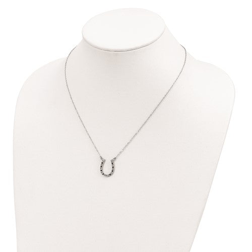Sterling Silver Black & White Diamond Mystique Horseshoe Necklace-QDF116-Chris's Jewelry
