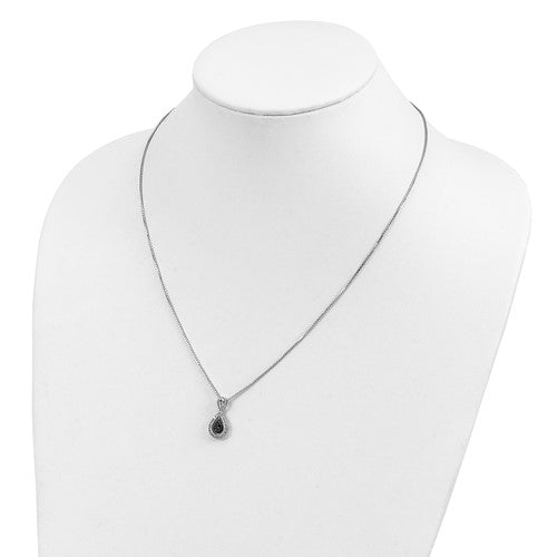 Sterling Silver Black & White Diamond Teardrop Pendant Necklace-QP3777-Chris's Jewelry