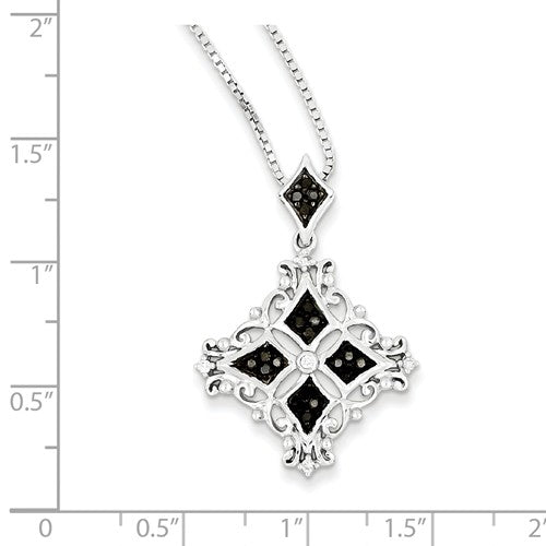 Sterling Silver Black and White Diamond Pendant Necklace-QP3835-Chris's Jewelry