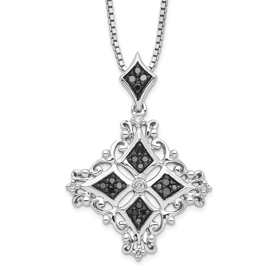 Sterling Silver Black and White Diamond Pendant Necklace-QP3835-Chris's Jewelry